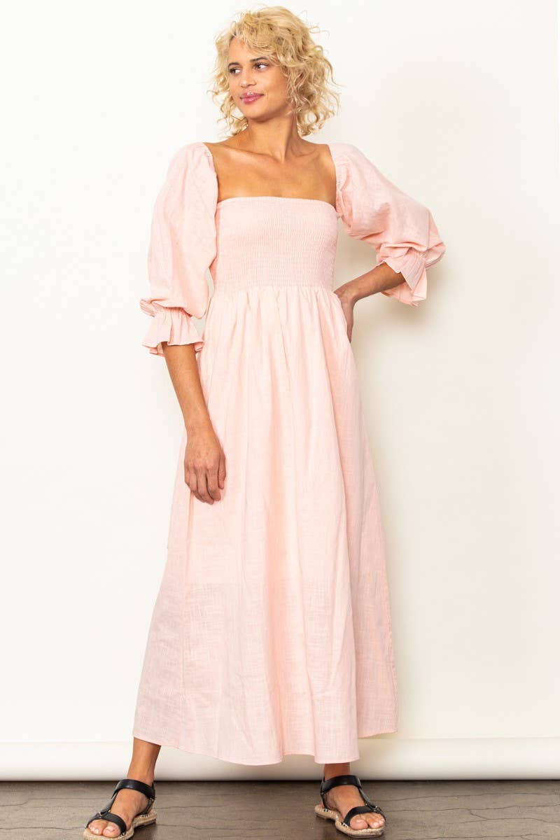 On Off Shoulder Smocked Chest Linen Maxi