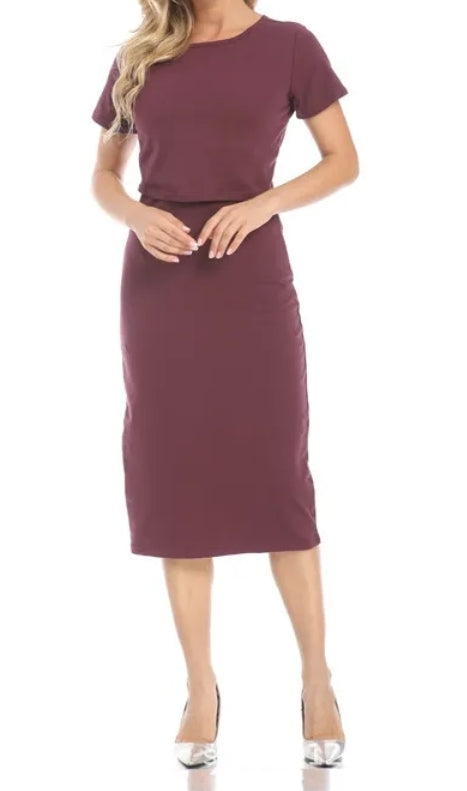 Cotton Stretch Panel Nursing Midi Dress Burgundy / Small Cotton Stretch Panel Nursing Midi Dress Burgundy / Small