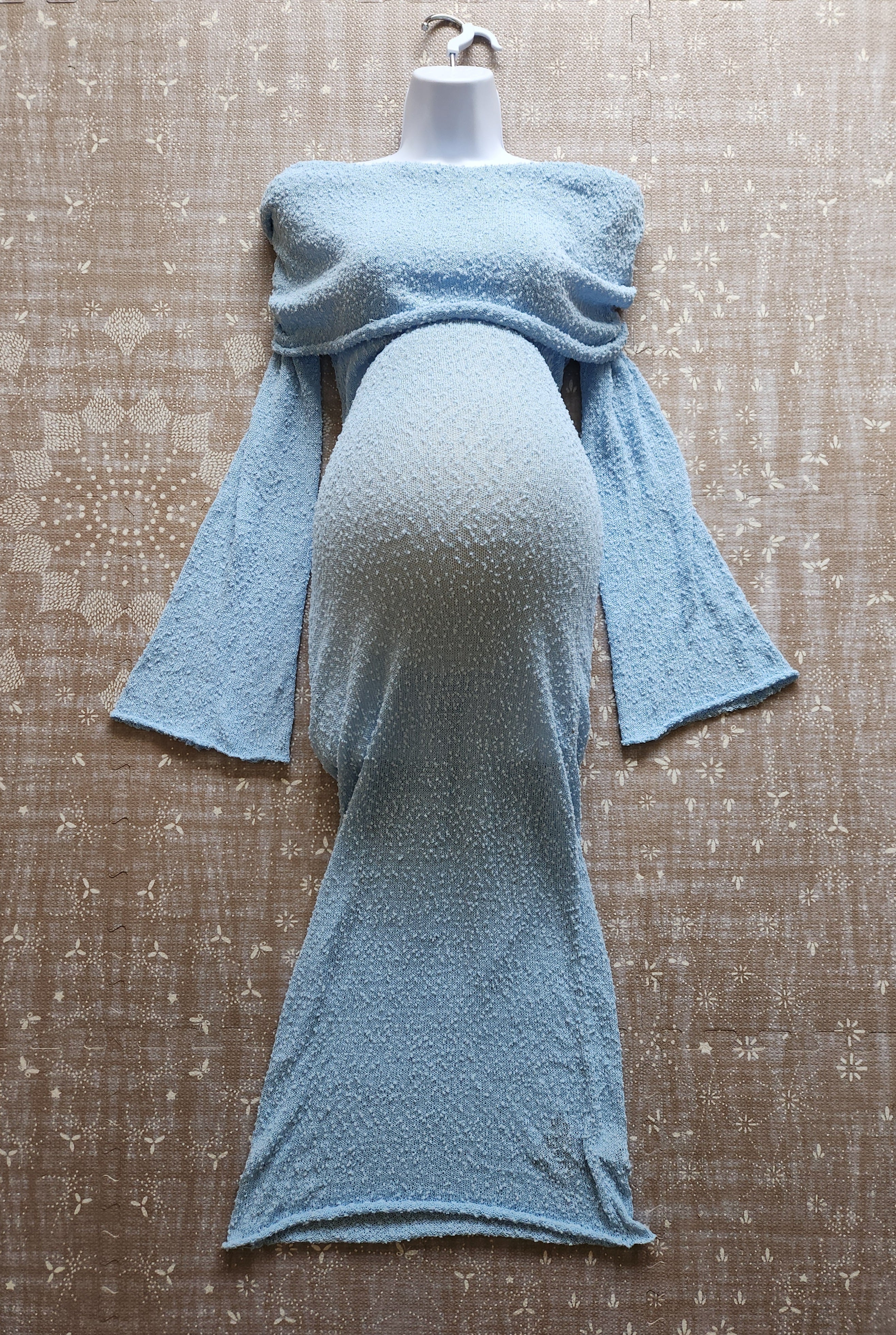 Boucle Knit Semi Sheer Bell Sleeve Maternity Gown haute bump Boucle Knit Semi Sheer Bell Sleeve Maternity Gown haute bump