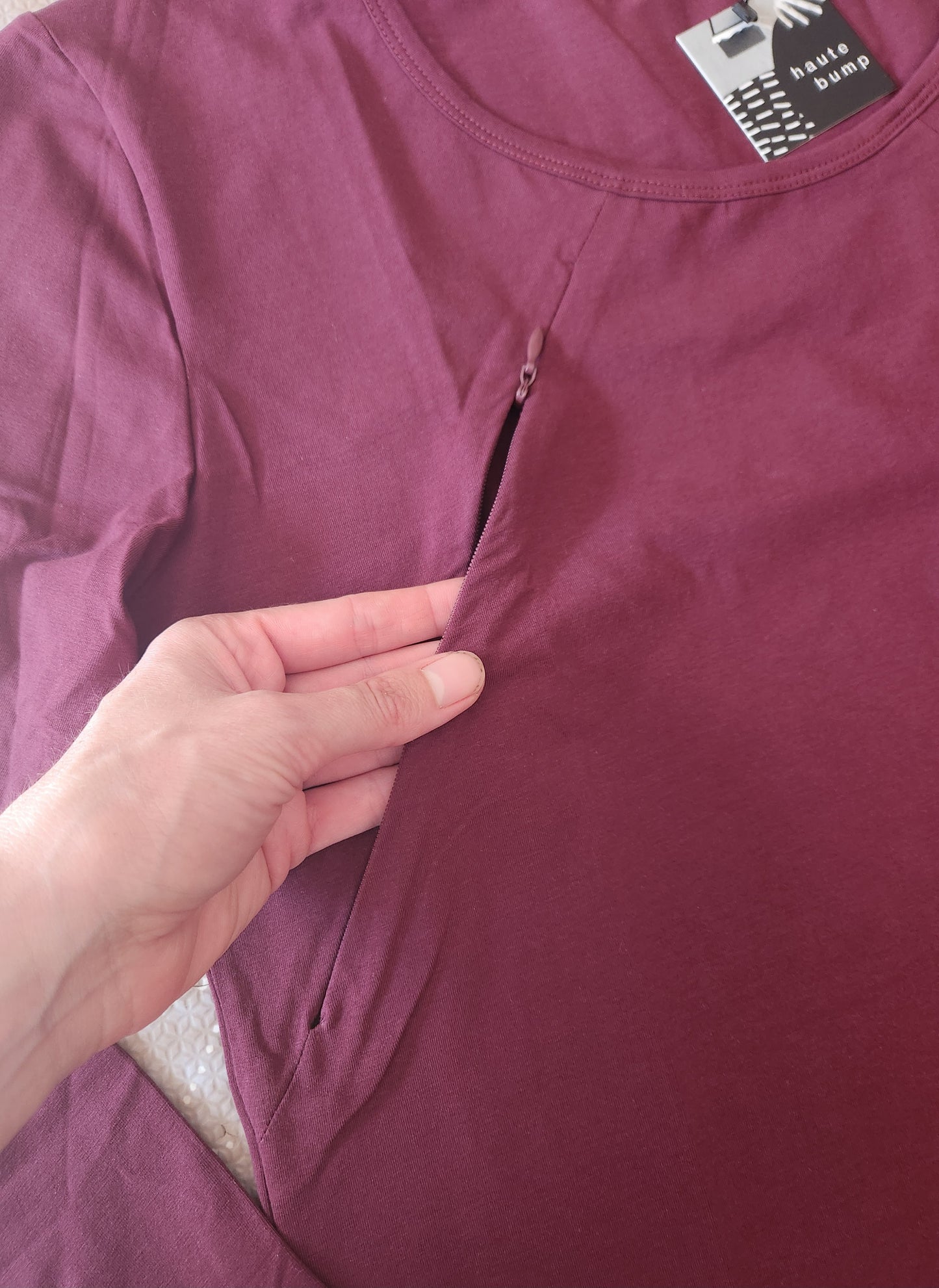 Cotton Stretch Hidden Zipper Long Sleeve Nursing Top