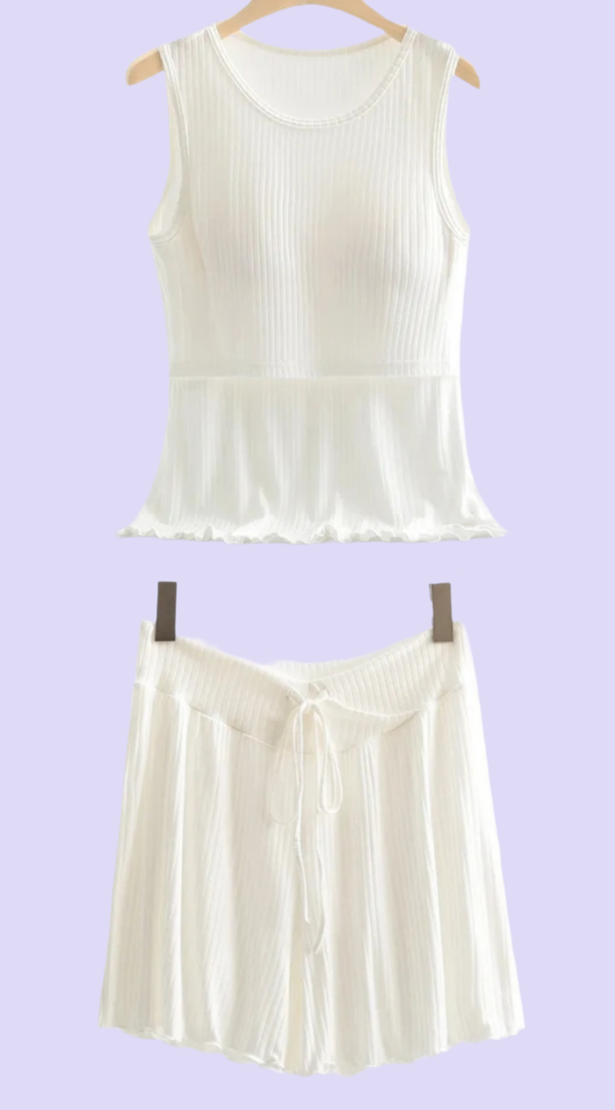 Ribbed Modal Maternity & Nursing Lounge Set, White