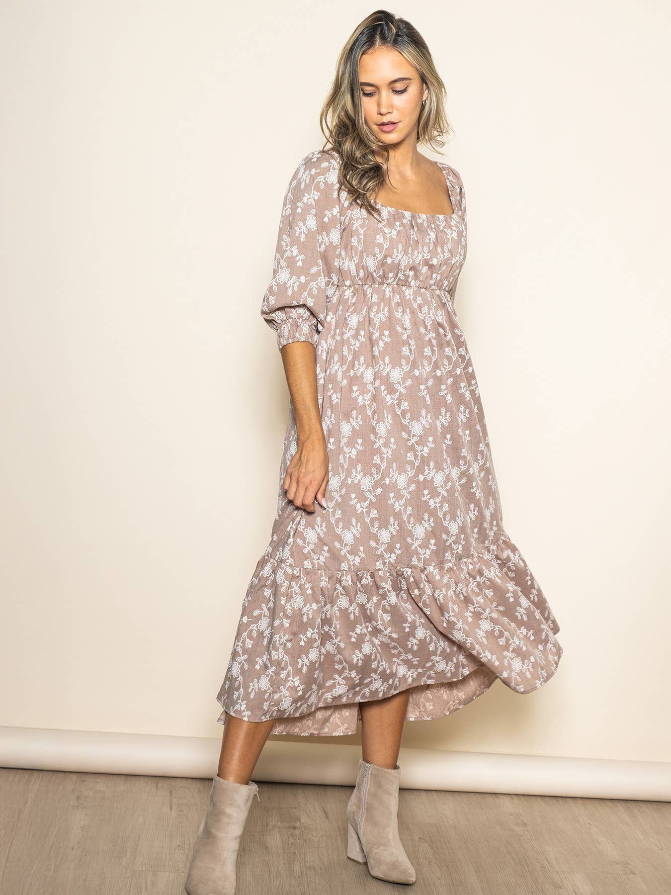 Cotton Ribbon Tie Garden Dress with Pockets, Taupe