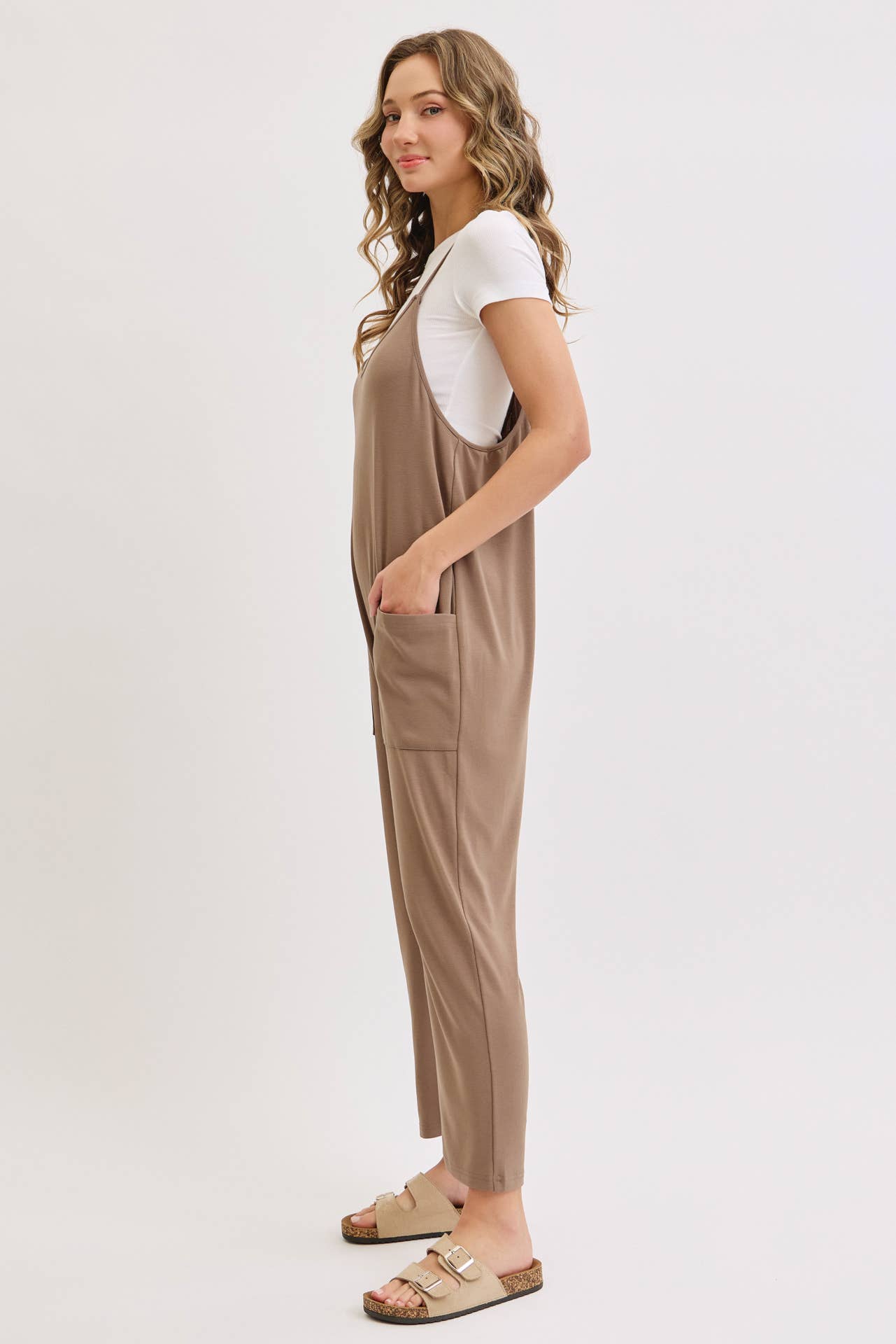 Knit Bump & Nursing Friendly Tencel Jumpsuit, Mocha