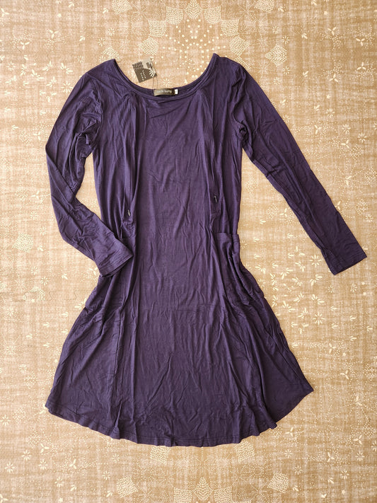 Soft Stretch Viscose Hidden Zipper Nursing Dress, Navy