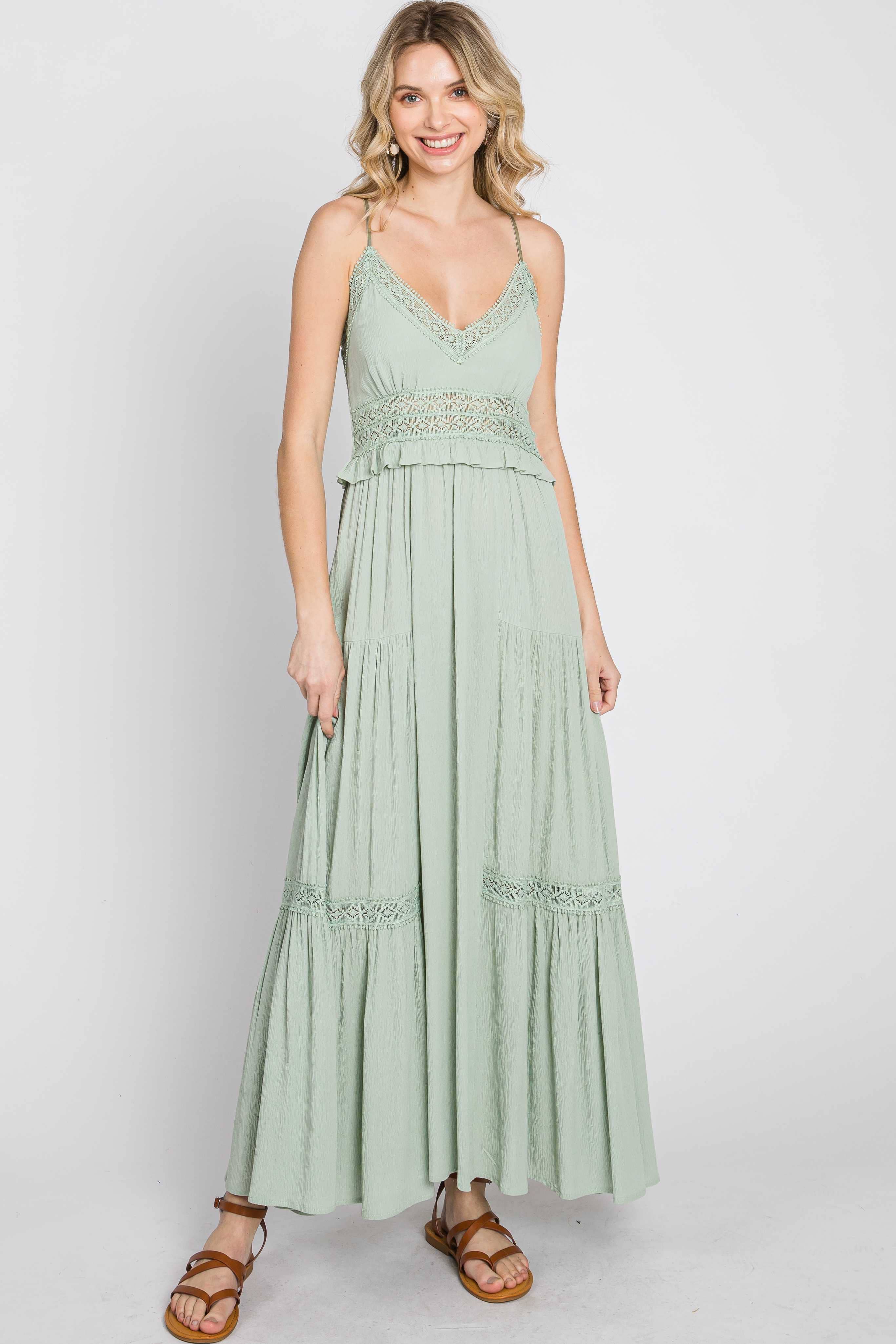 Gemma Crochet Trim Frill Maxi Maternity Dress