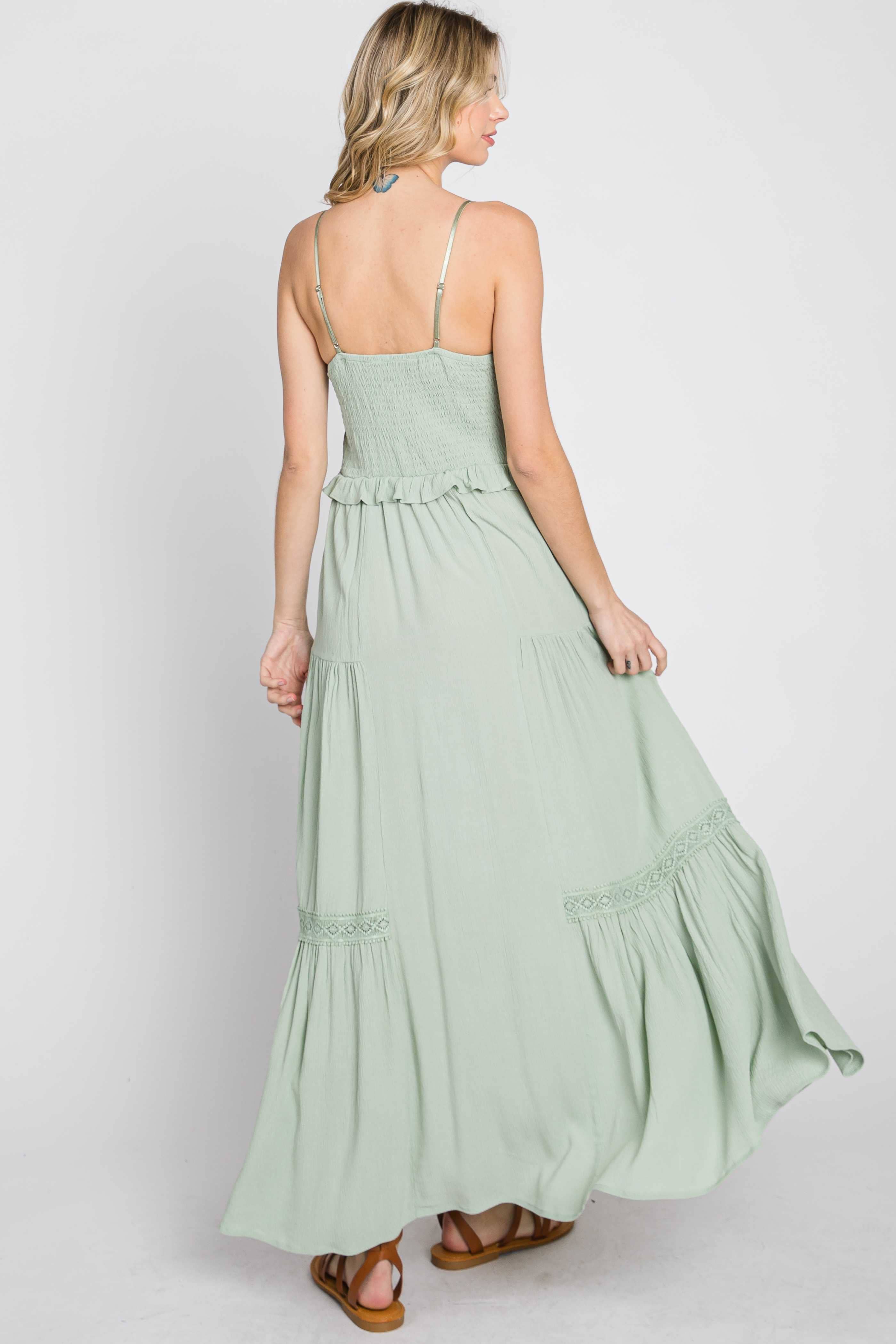 Gemma Crochet Trim Frill Maxi Maternity Dress