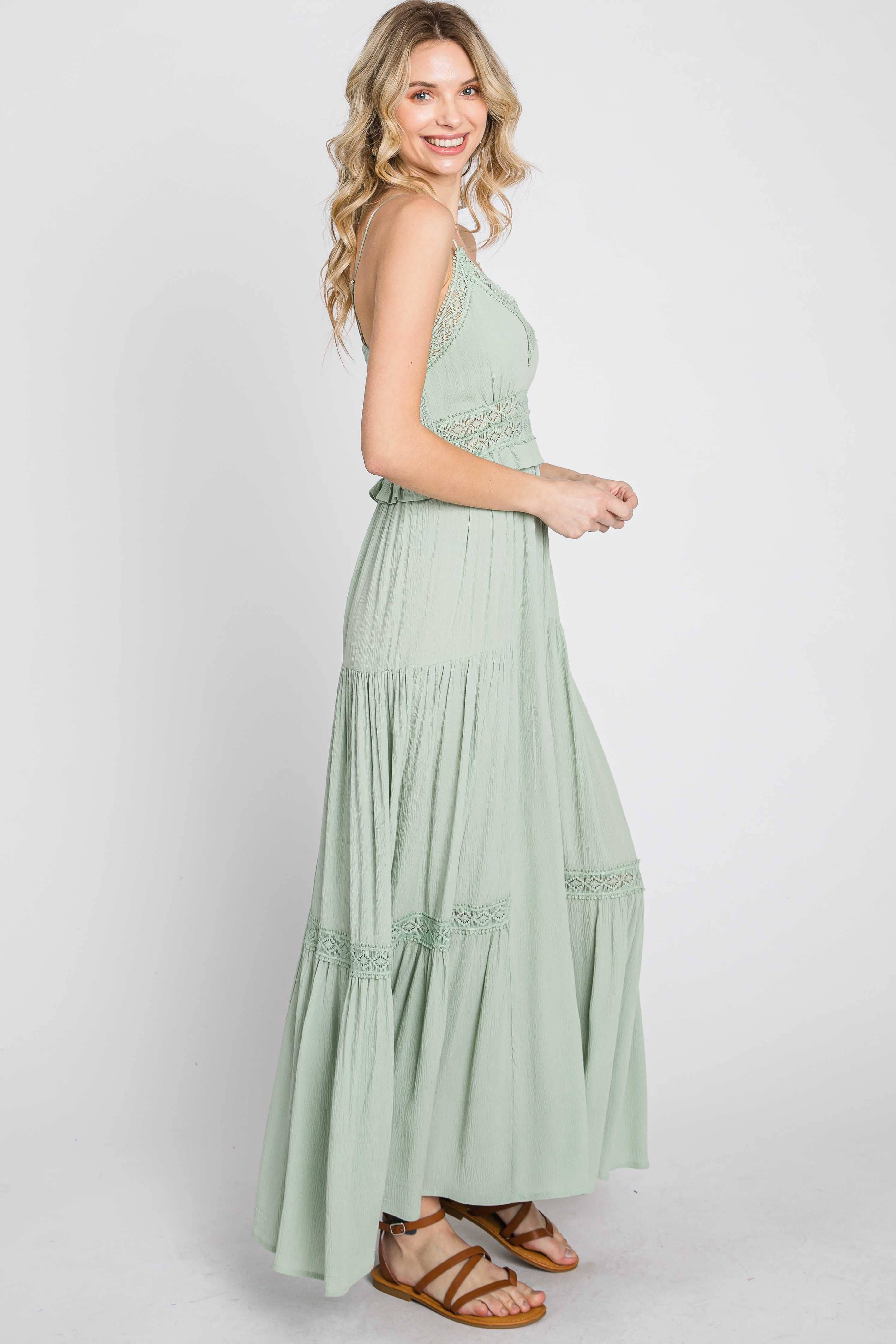 Gemma Crochet Trim Frill Maxi Maternity Dress