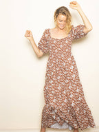 Cotton Sweetheart Smocked Floral Maxi