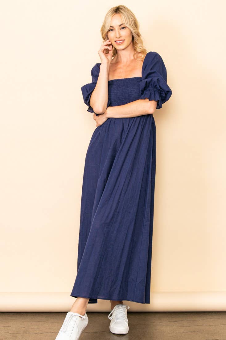 On Off Shoulder Smocked Chest Linen Maxi