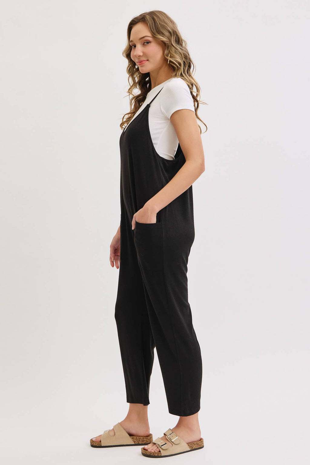 Knit Bump & Nursing Friendly Tencel Jumpsuit, Black