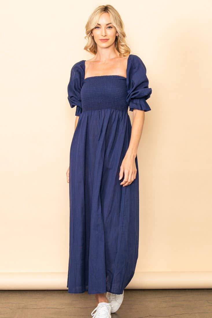 On Off Shoulder Smocked Chest Linen Maxi