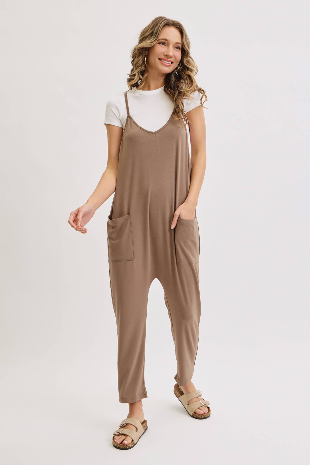 Knit Bump & Nursing Friendly Tencel Jumpsuit, Mocha