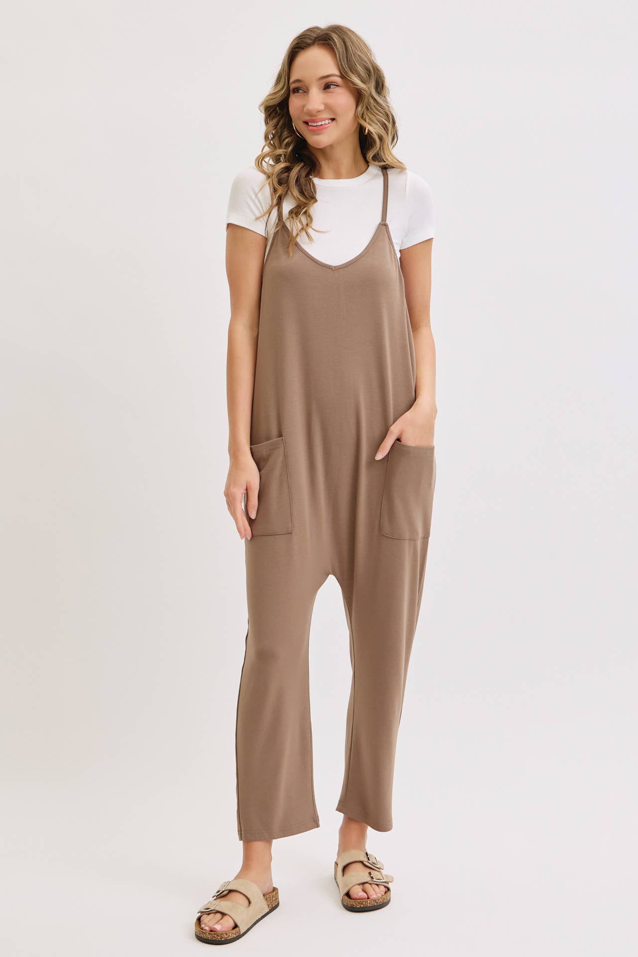 Knit Bump & Nursing Friendly Tencel Jumpsuit, Mocha