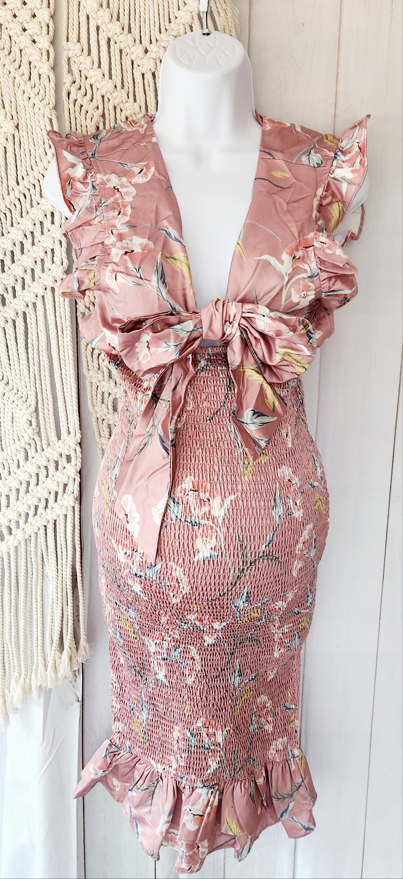 Annika Smocked Bow Front Midi Dress