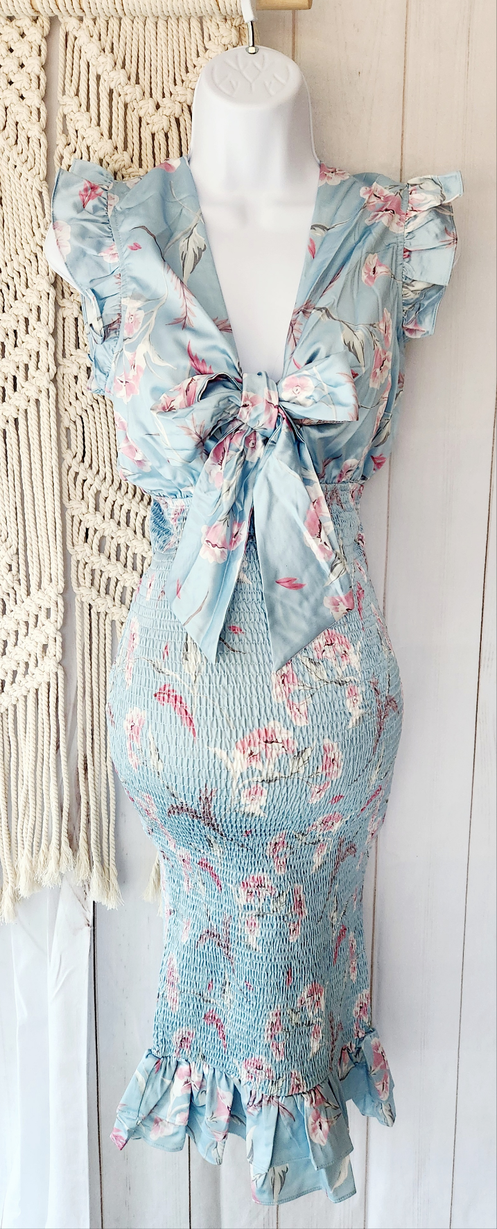 Annika Smocked Bow Front Midi Dress