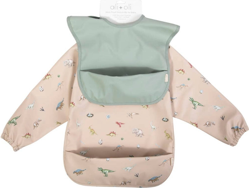 ali+oli 2-piece Smock Bib Long and Short Sleeve Set, Dino Mint