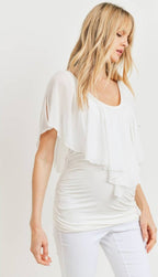 Hello Miz Ruffle Cold Shoulder Scoop Neck Blouse, Ivory