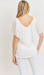 Hello Miz Ruffle Cold Shoulder Scoop Neck Blouse, Ivory