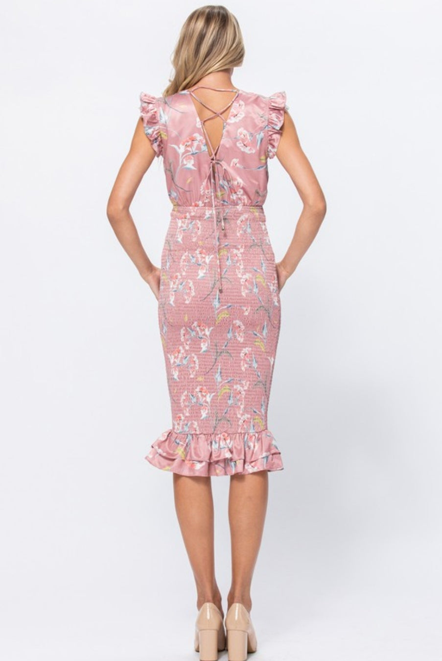 Annika Smocked Bow Front Midi Dress