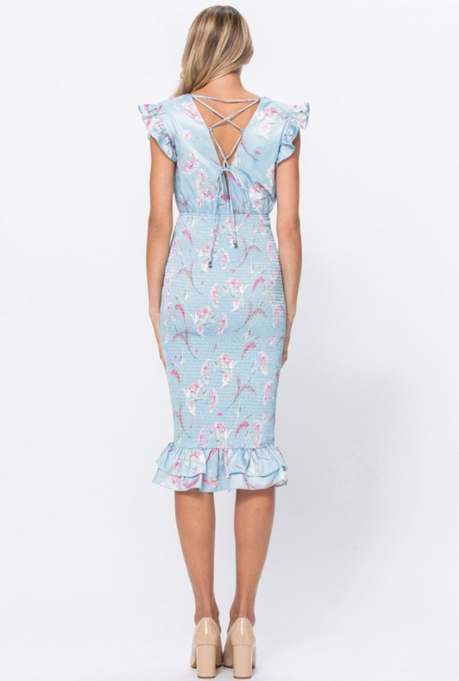 Annika Smocked Bow Front Midi Dress