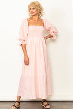 On Off Shoulder Smocked Chest Linen Maxi