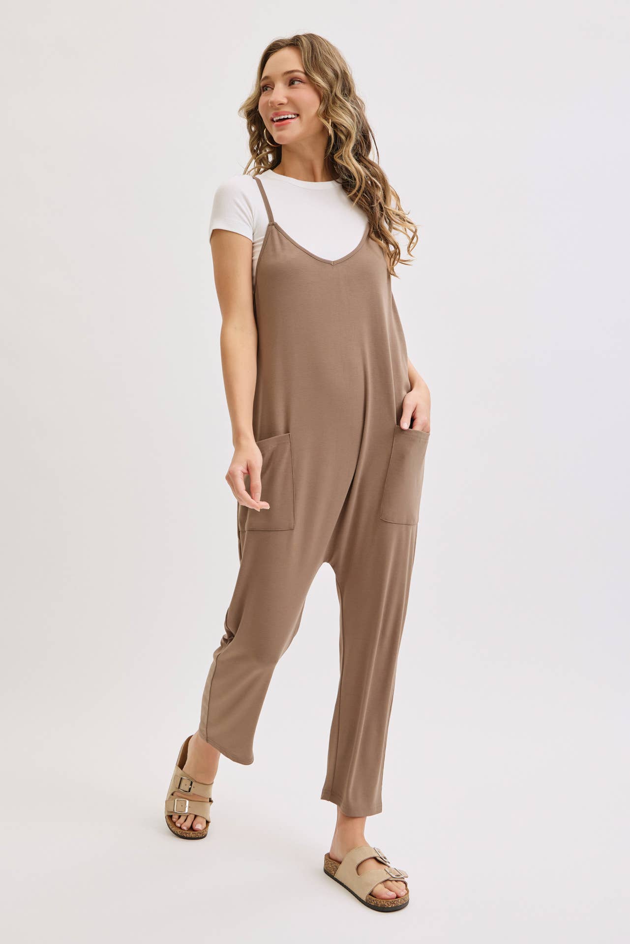 Knit Bump & Nursing Friendly Tencel Jumpsuit, Mocha