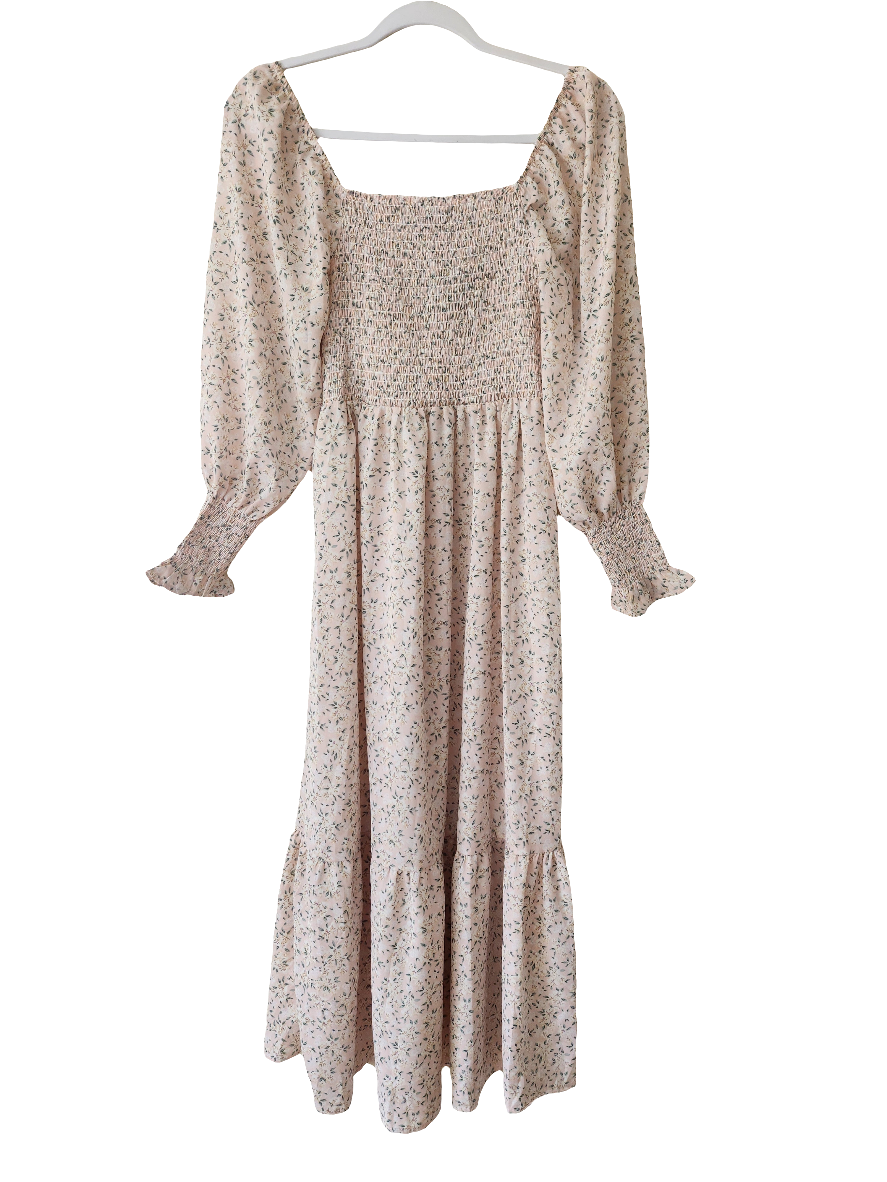 Dainty Mama Cottage Core Smocked Maternity & Nursing Midi