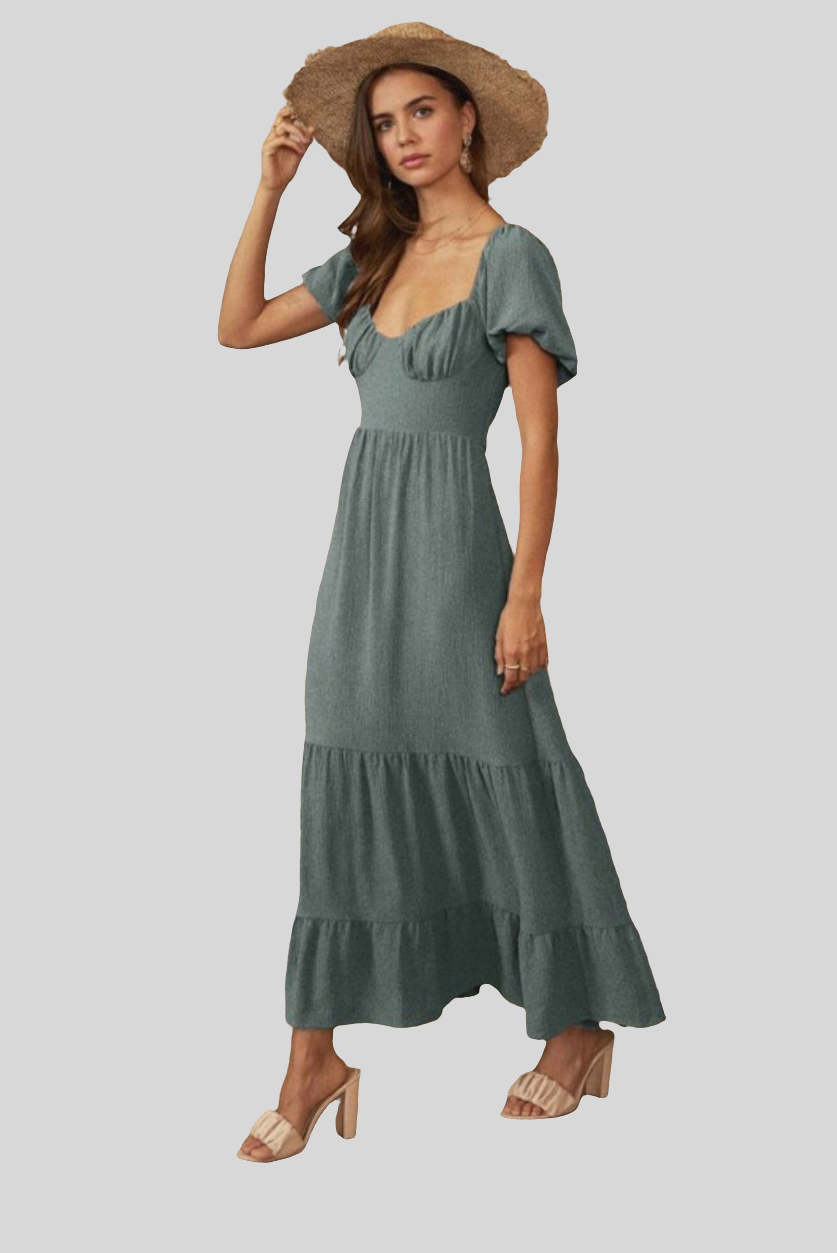 Adeline Puff Sleeve Smocked Back Maxi Dress