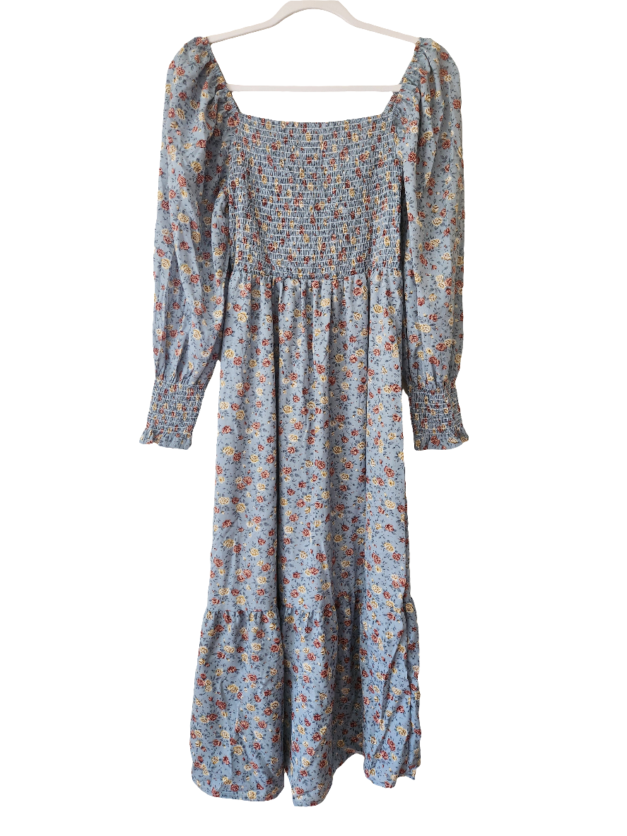 Dainty Mama Cottage Core Smocked Maternity & Nursing Midi Cream + Rust / Small