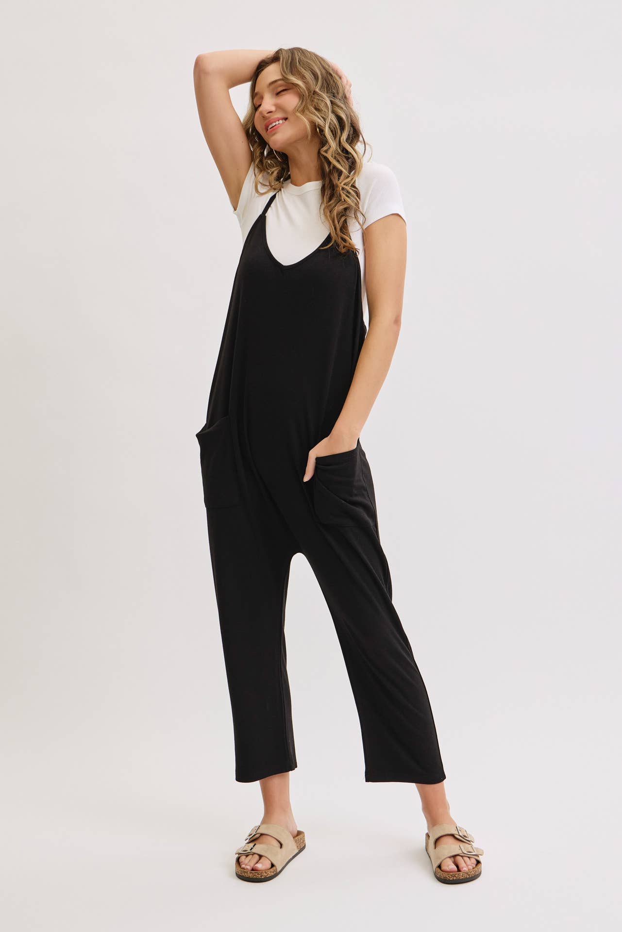 Knit Bump & Nursing Friendly Tencel Jumpsuit, Black