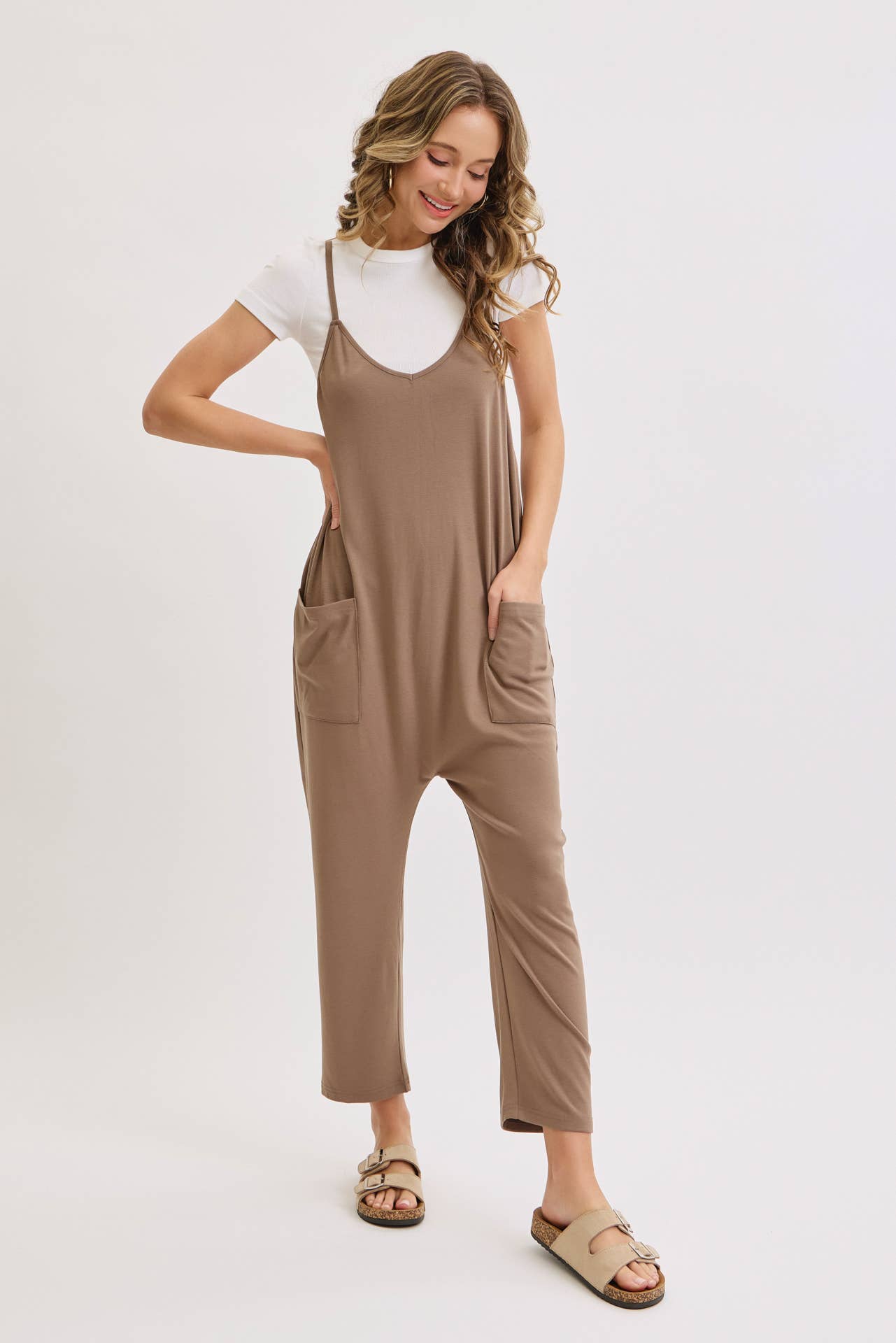 Knit Bump & Nursing Friendly Tencel Jumpsuit, Mocha