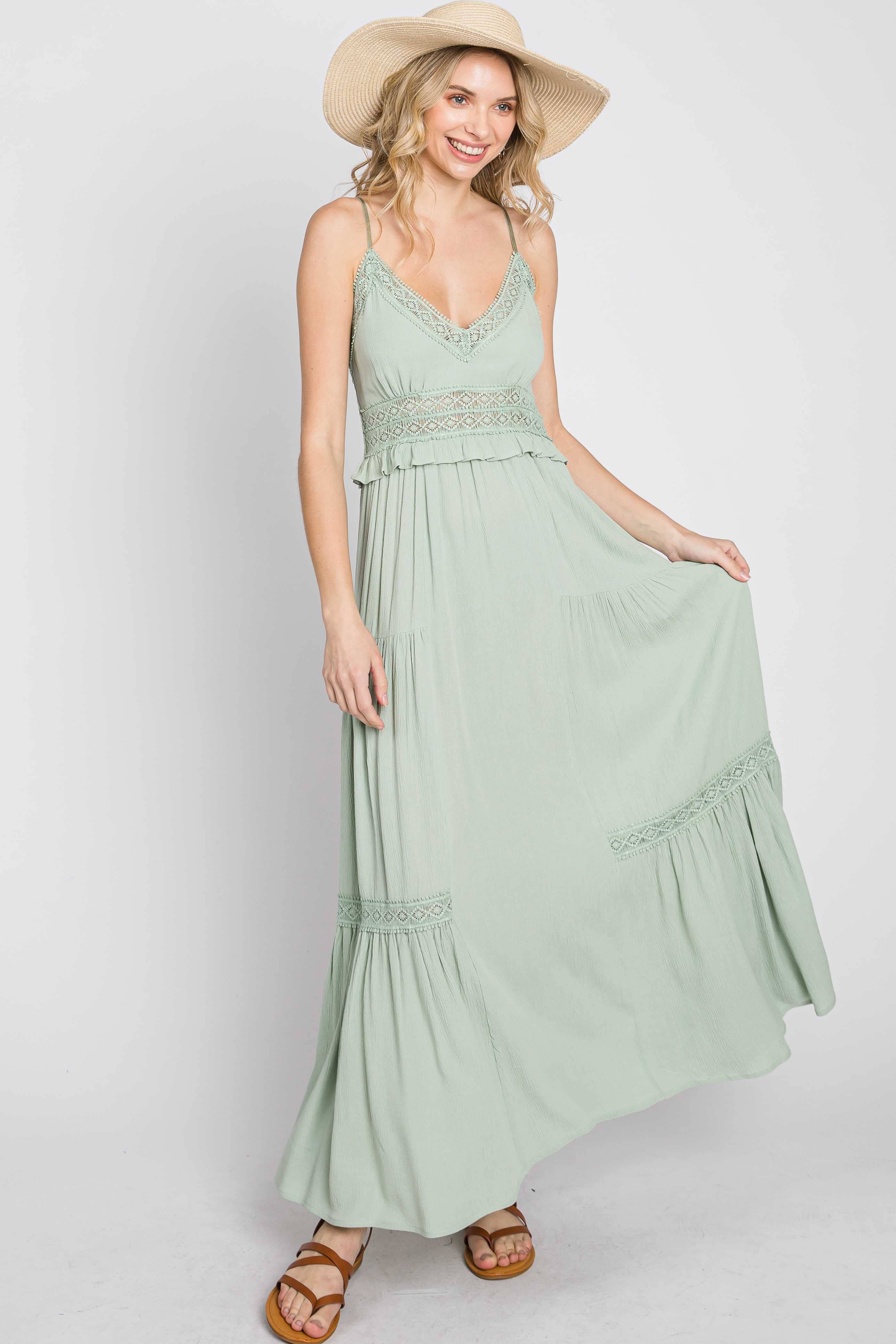 Gemma Crochet Trim Frill Maxi Maternity Dress