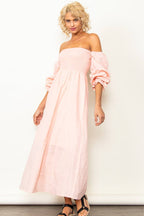 On Off Shoulder Smocked Chest Linen Maxi