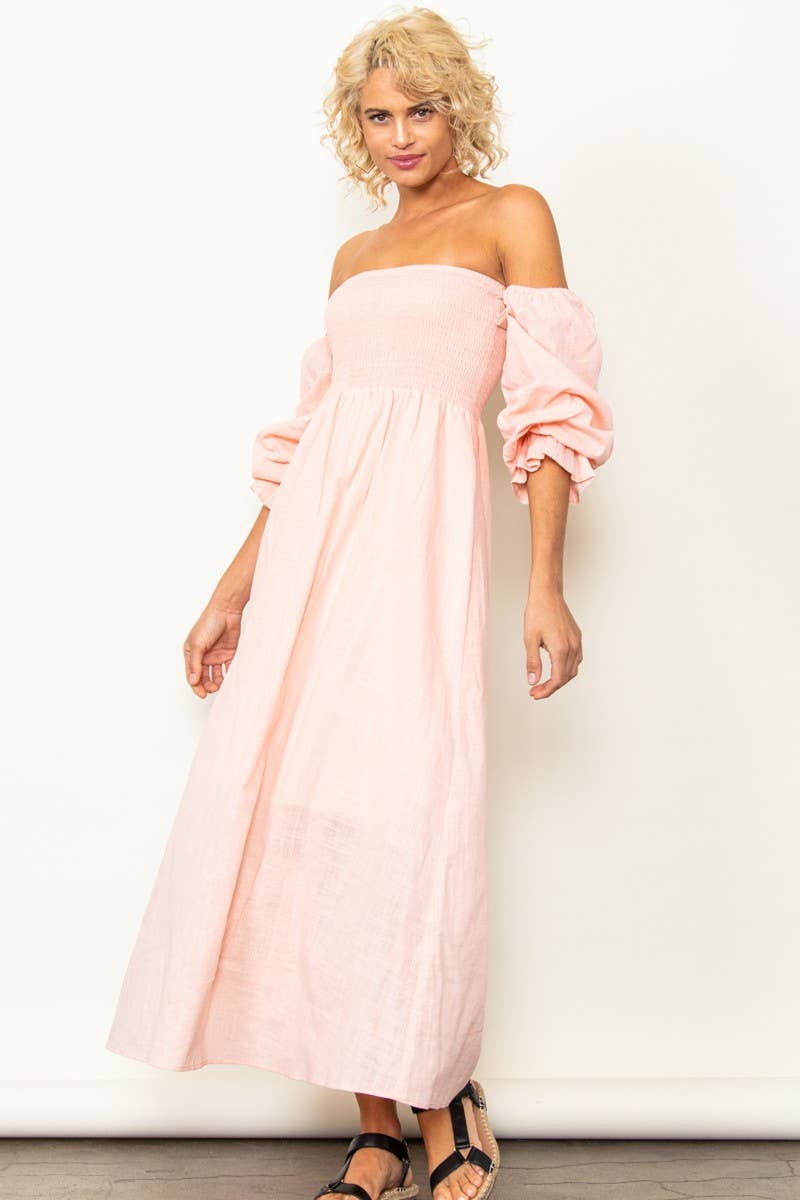 On Off Shoulder Smocked Chest Linen Maxi