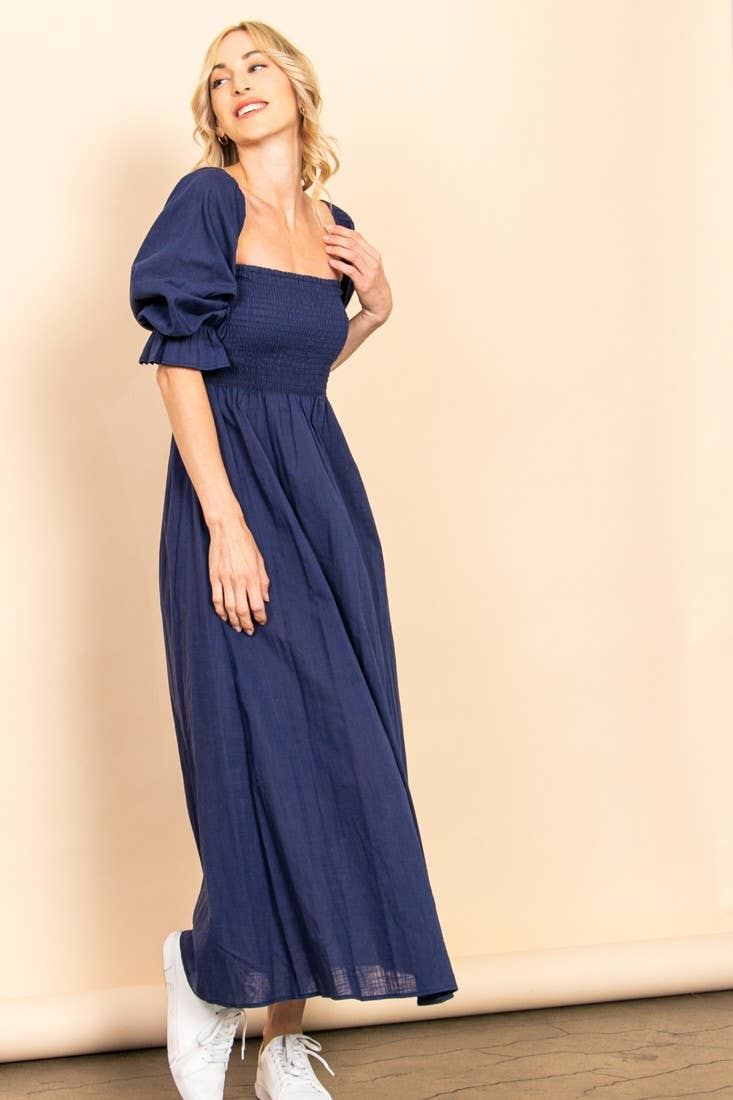 On Off Shoulder Smocked Chest Linen Maxi