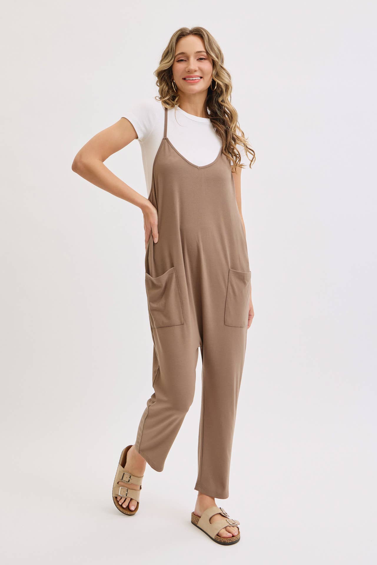Knit Bump & Nursing Friendly Tencel Jumpsuit, Mocha