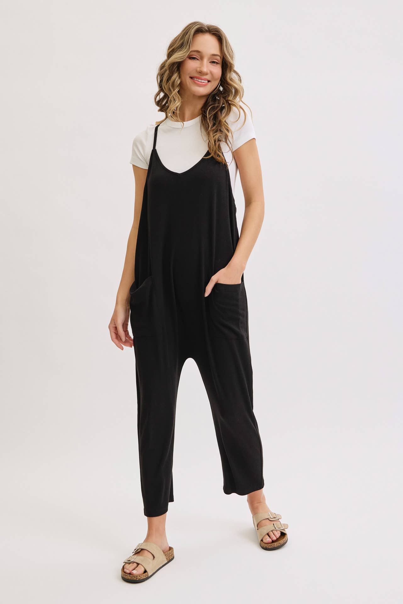 Knit Bump & Nursing Friendly Tencel Jumpsuit, Black