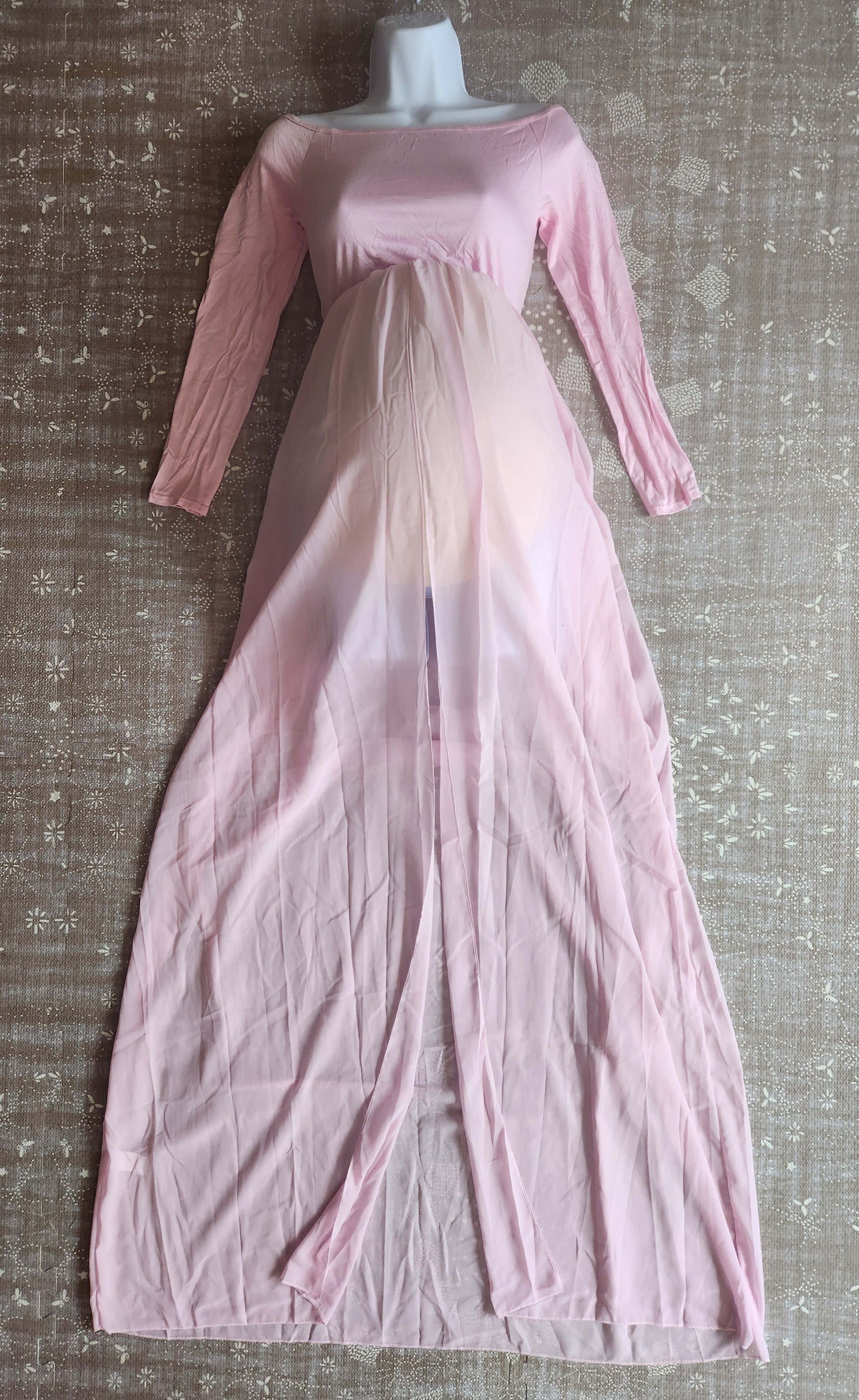 sheer gauze dress Blush Semi-Sheer Wide Sweep Paneled Gauze Shirt Dress
