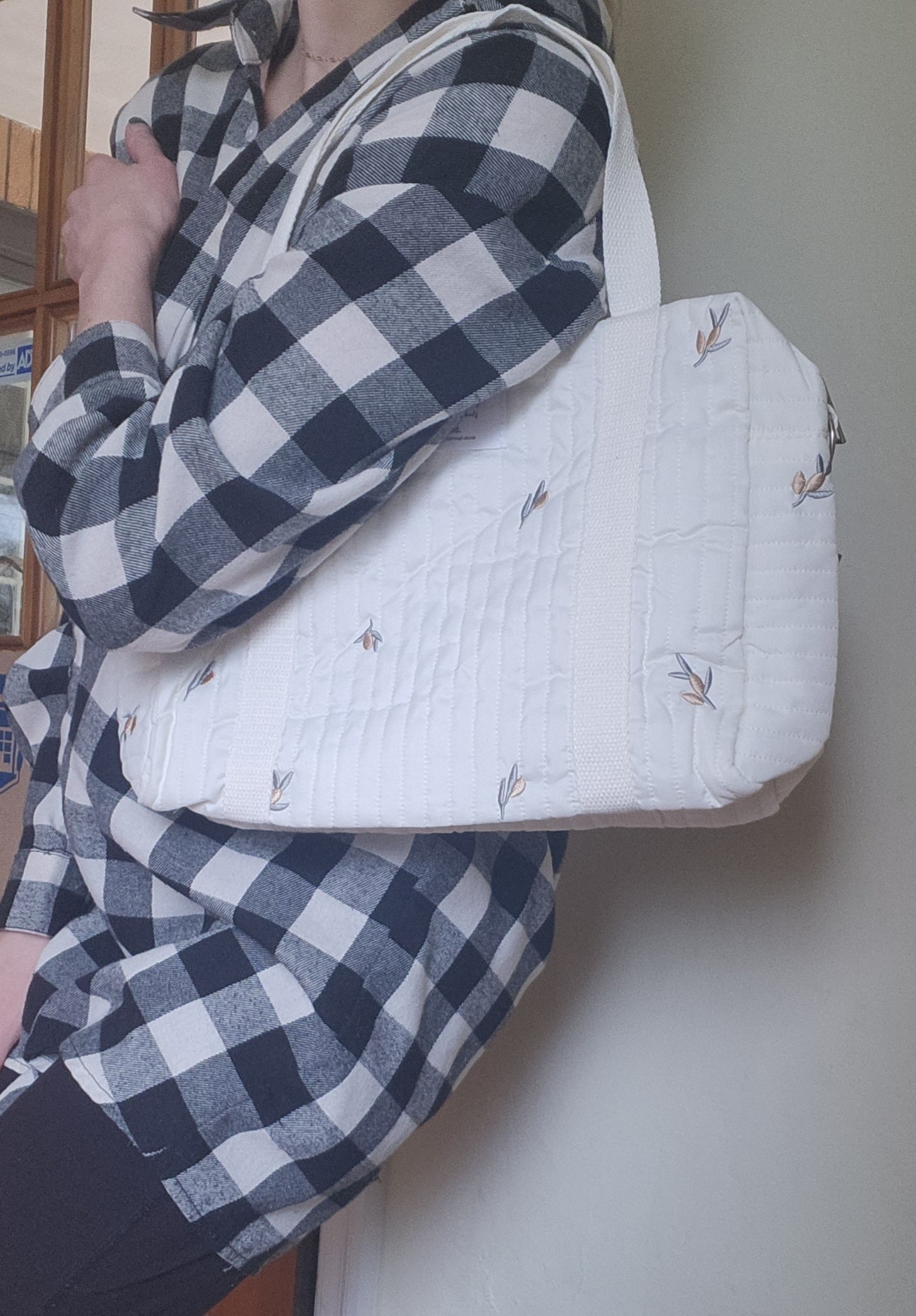 Small Cotton Quilted Olive Embroidered Diaper Bag