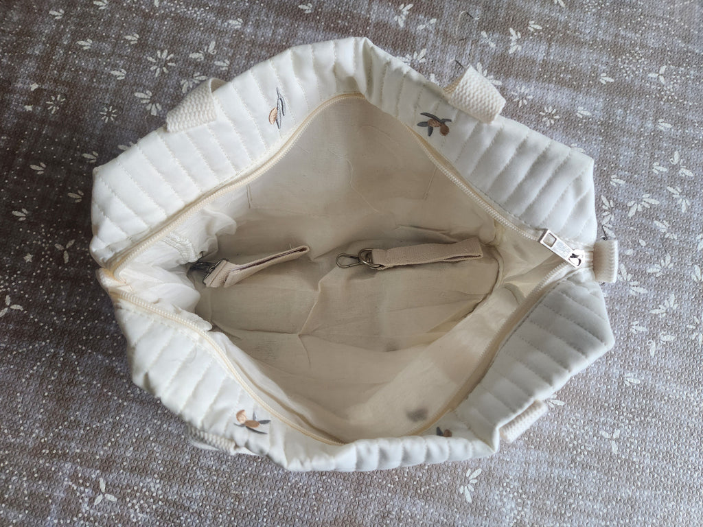 Small Cotton Quilted Olive Embroidered Diaper Bag