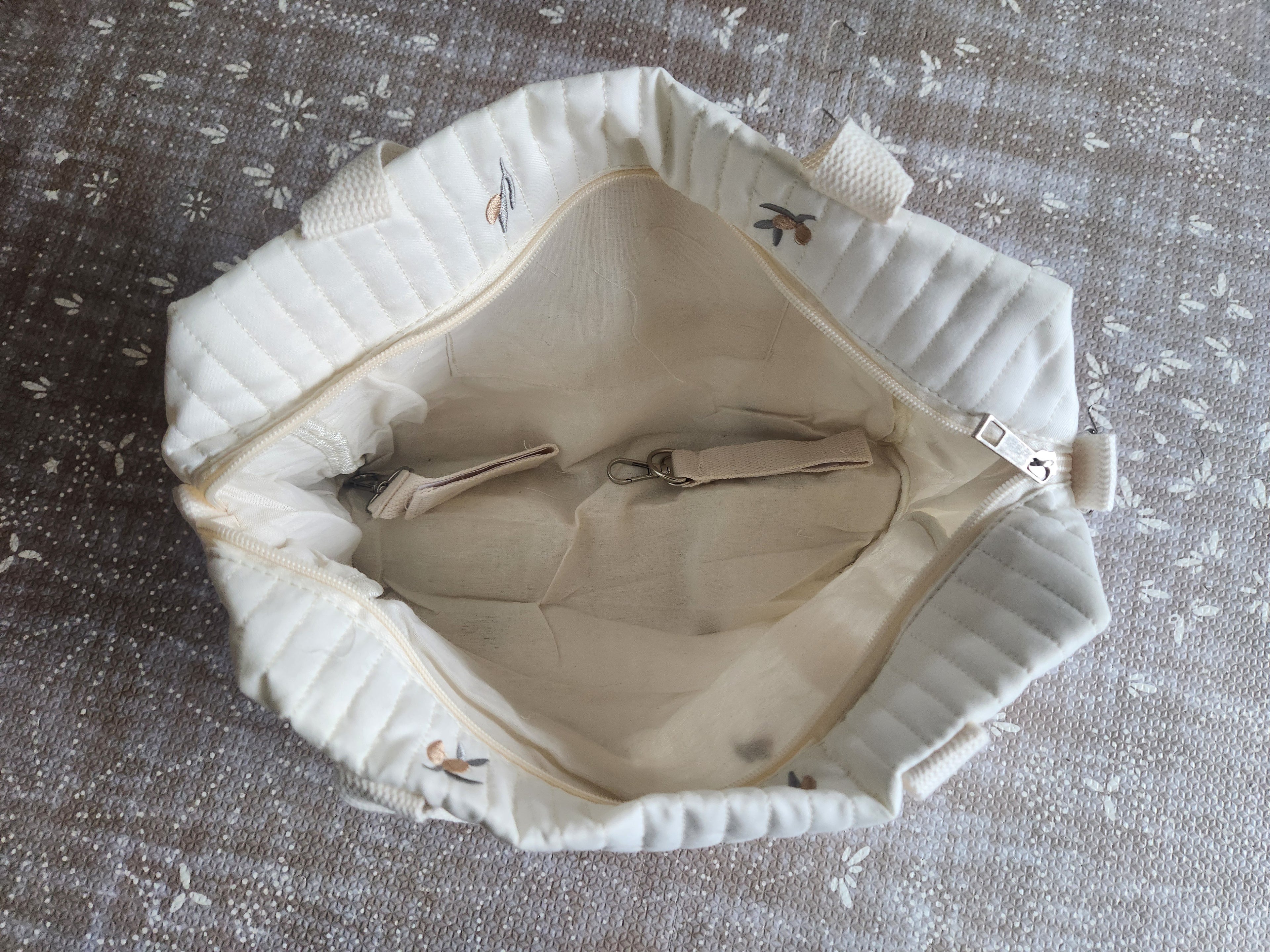 Small Cotton Quilted Olive Embroidered Diaper Bag