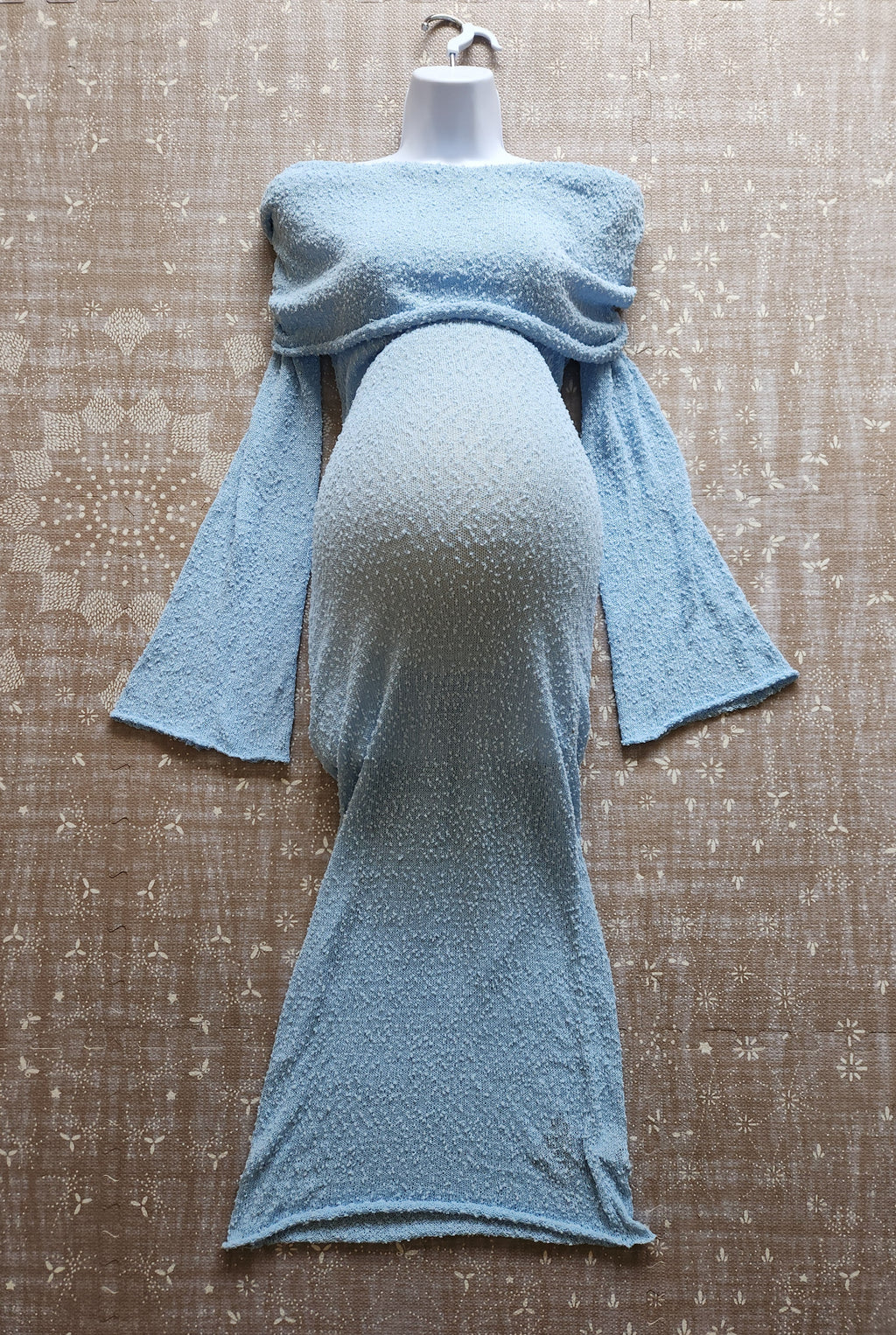 Boucle Knit Semi Sheer Bell Sleeve Maternity Gown haute bump Boucle Knit Semi Sheer Bell Sleeve Maternity Gown haute bump