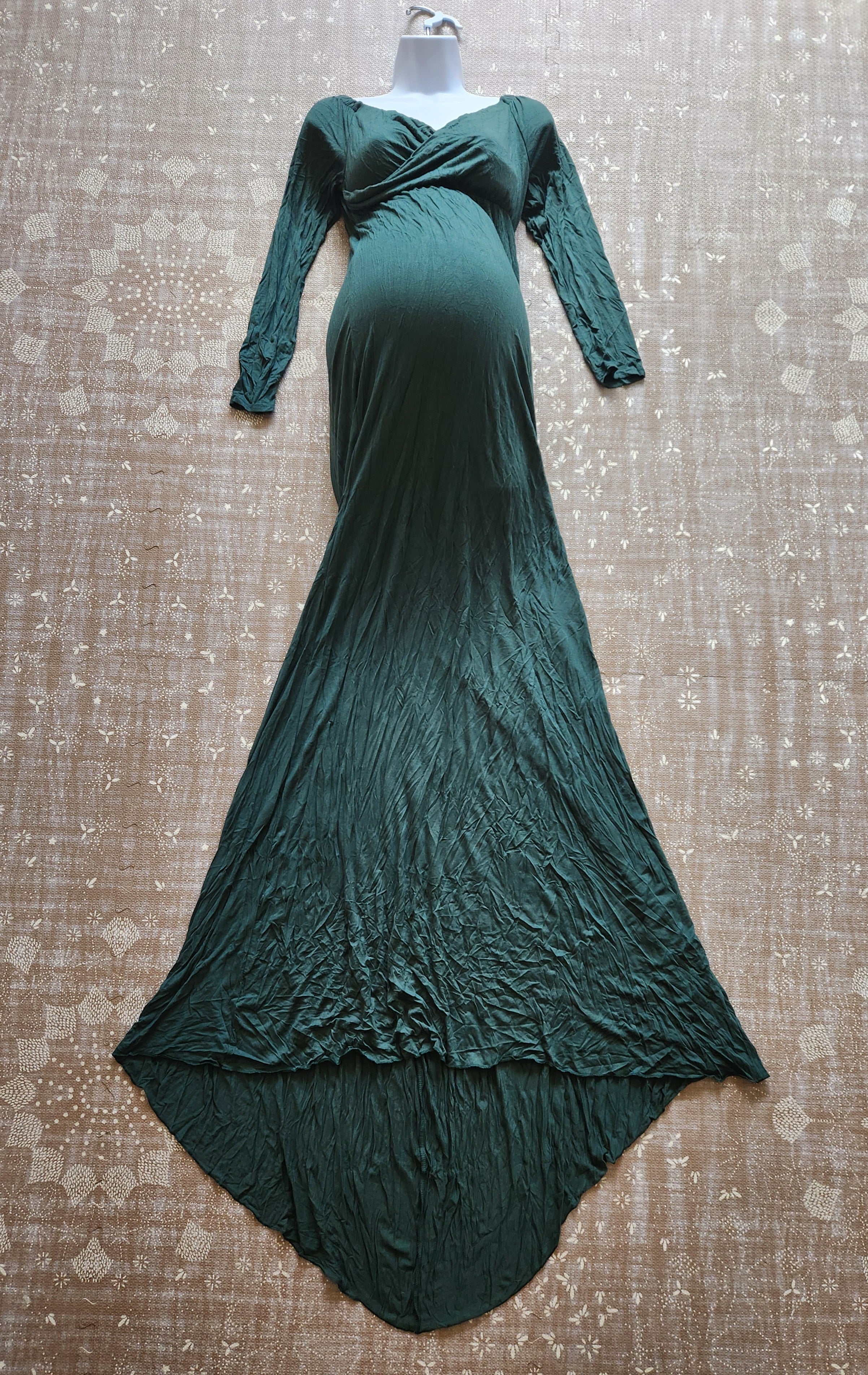 Cotton Blend Formal Maternity & Nursing Friendly Gown Emerald Green / Medium