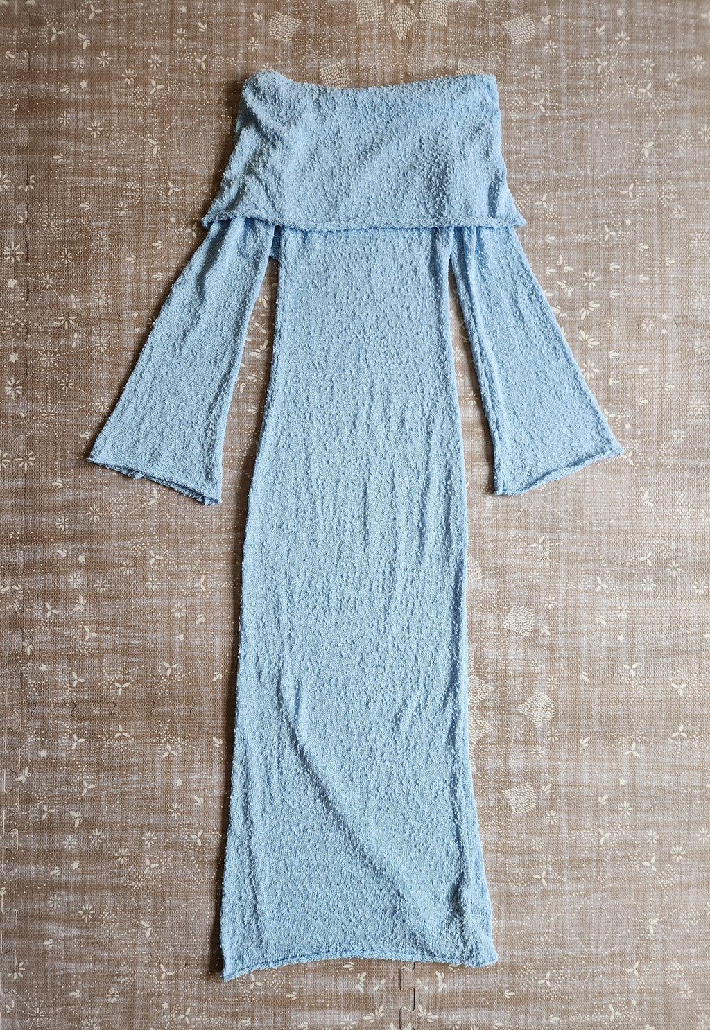 Boucle Knit Semi Sheer Bell Sleeve Maternity Gown
