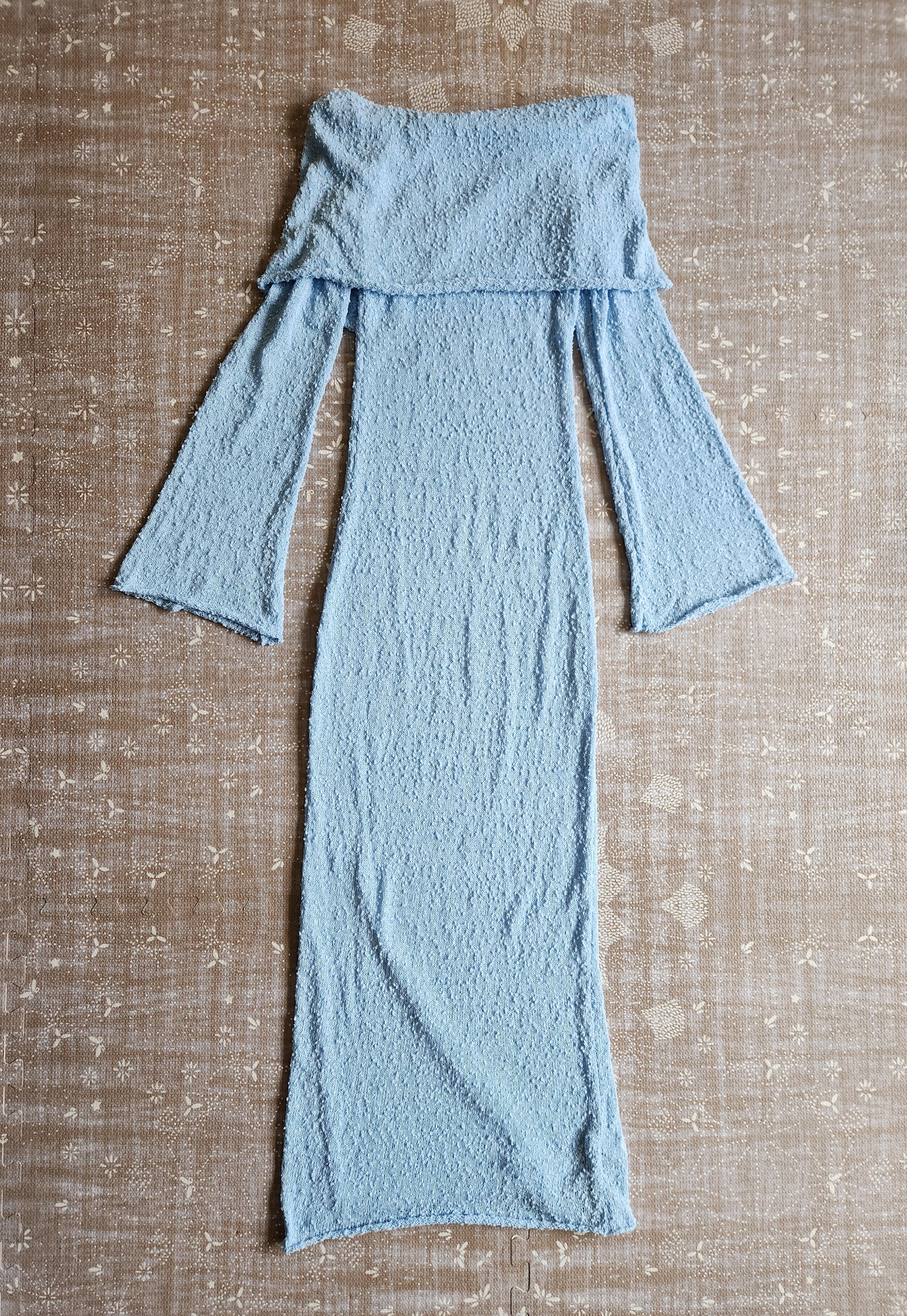 Boucle Knit Semi Sheer Bell Sleeve Maternity Gown