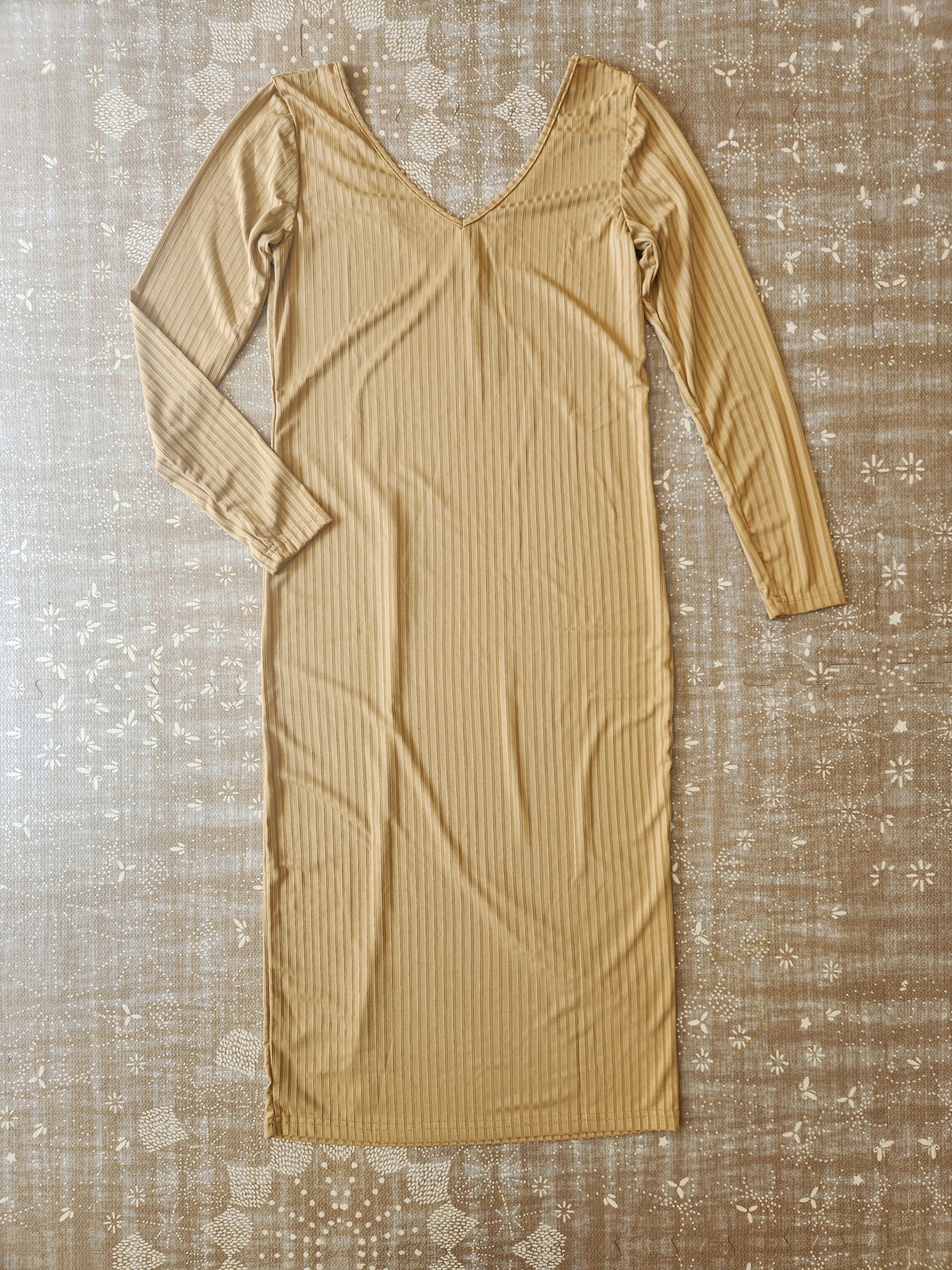 Ribbed V-Neck Drop Back Maternity Midi Dress Caramel / Large Ribbed V-Neck Drop Back Maternity Midi Dress Caramel / Large