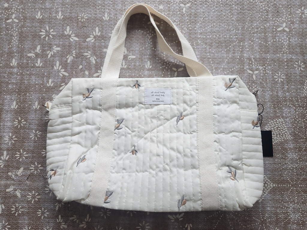 Small Cotton Quilted Olive Embroidered Diaper Bag