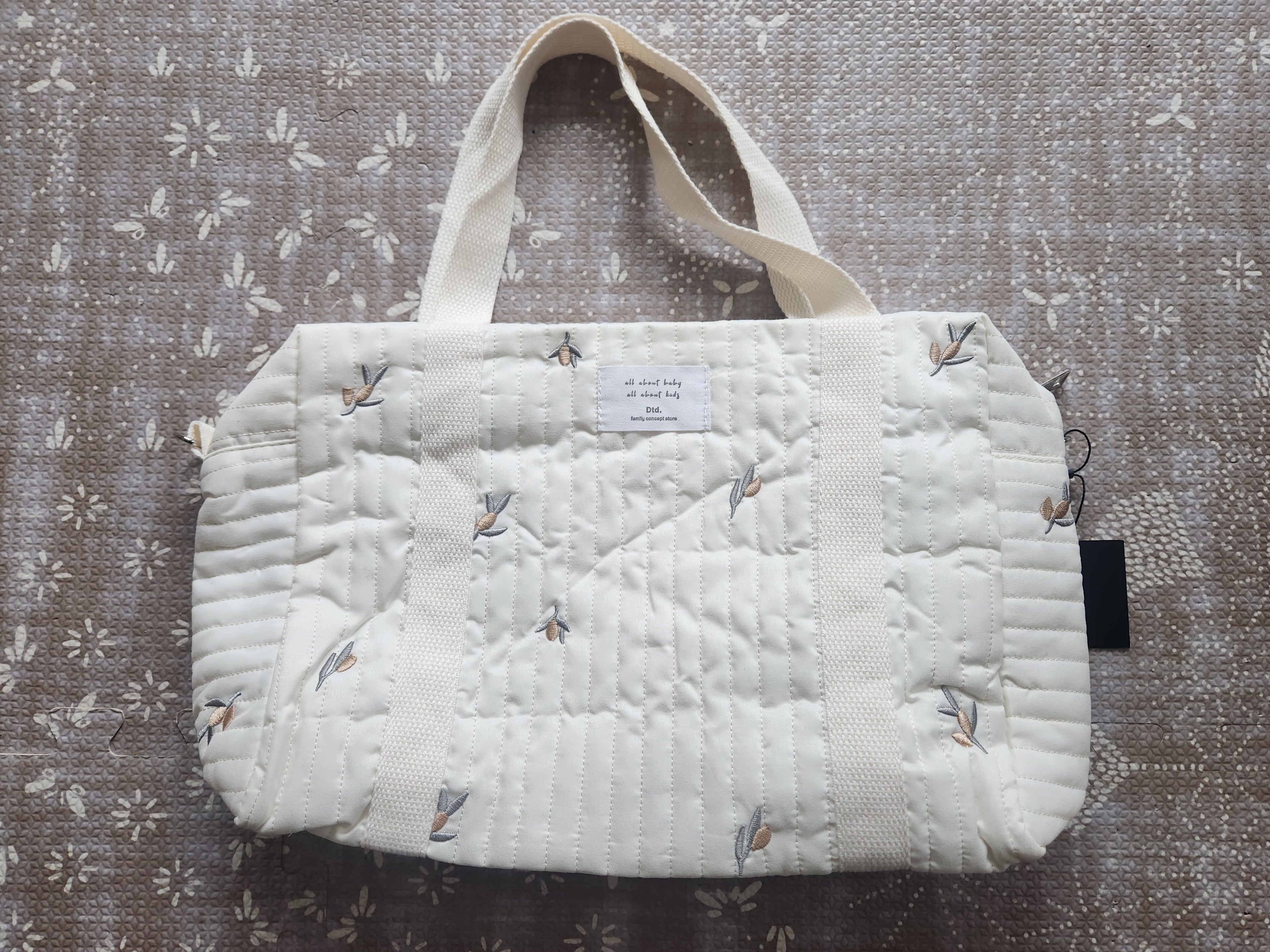 Small Cotton Quilted Olive Embroidered Diaper Bag