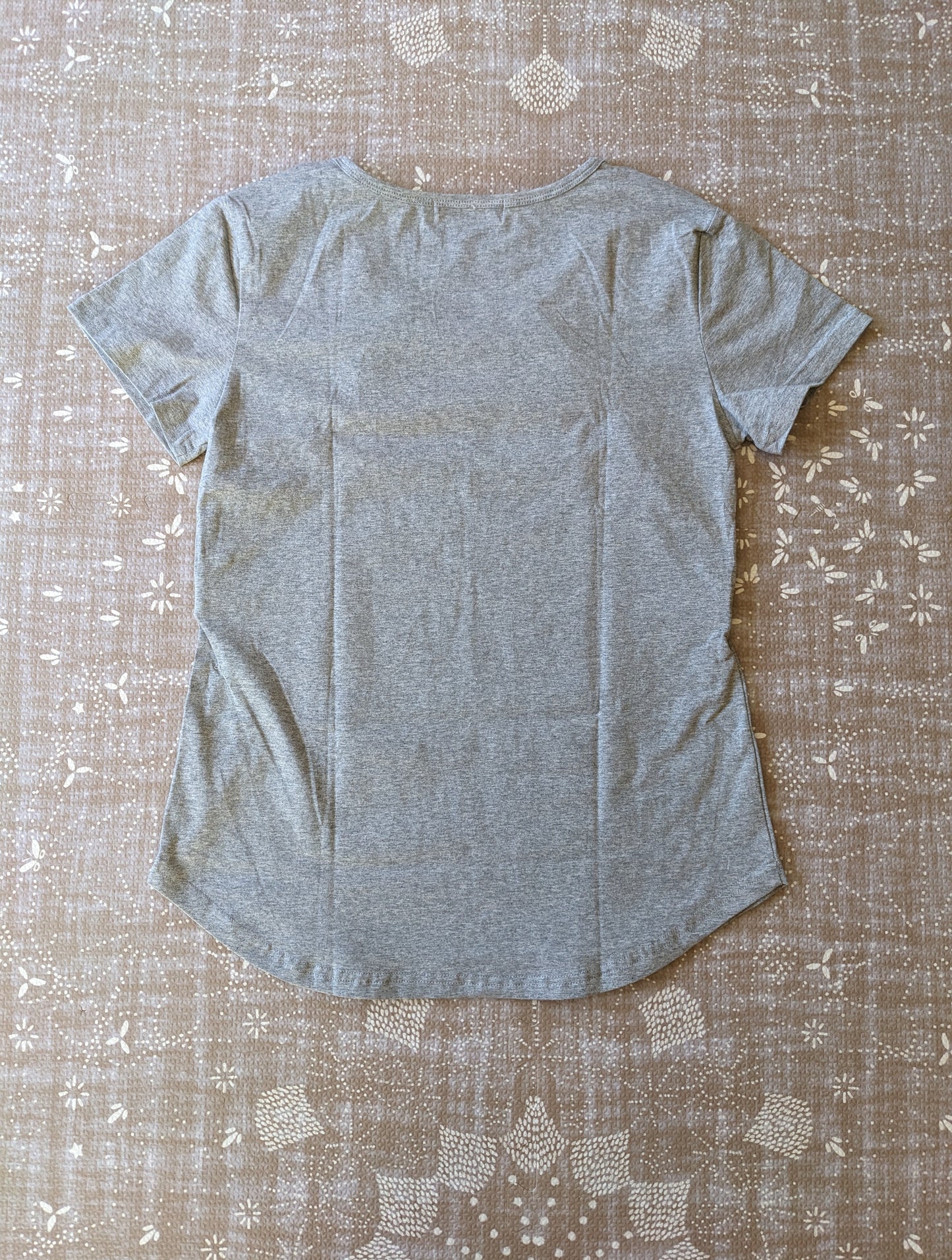 Cotton Stretch Round Hem Hidden Zipper Nursing Tee, Grey