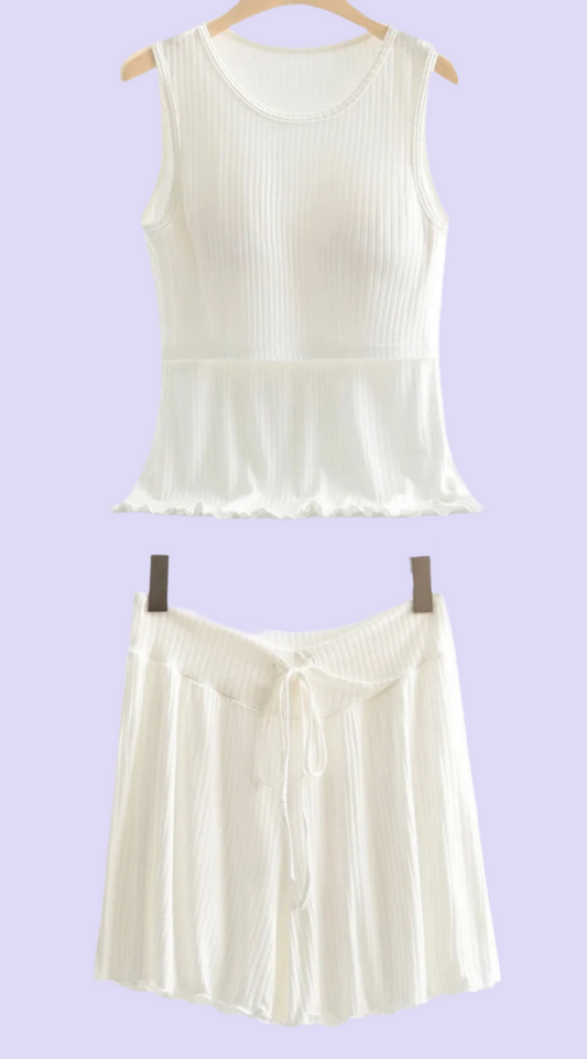 Ribbed Modal Maternity & Nursing Lounge Set, White